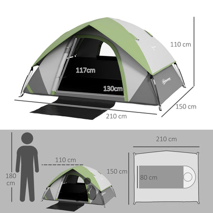 Two Man Lightweight Dome Tent with Rain Protection - Green/Grey