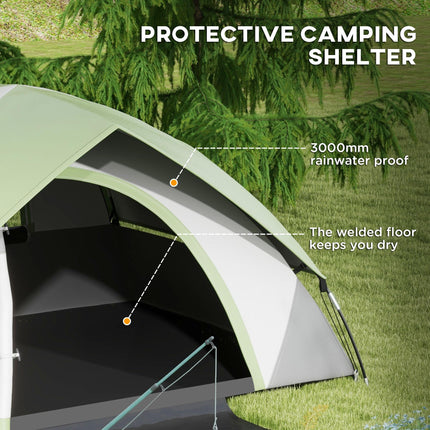 Two Man Lightweight Dome Tent with Rain Protection - Green/Grey