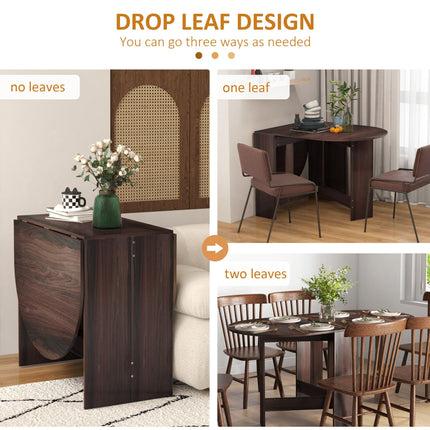 Folding Drop Leaf Oval Dining Table for Small Spaces - Chocolate Wood Effect