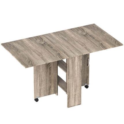 Folding Drop Leaf Dining Table with 2-Tier Shelves and Rolling Casters - Grey