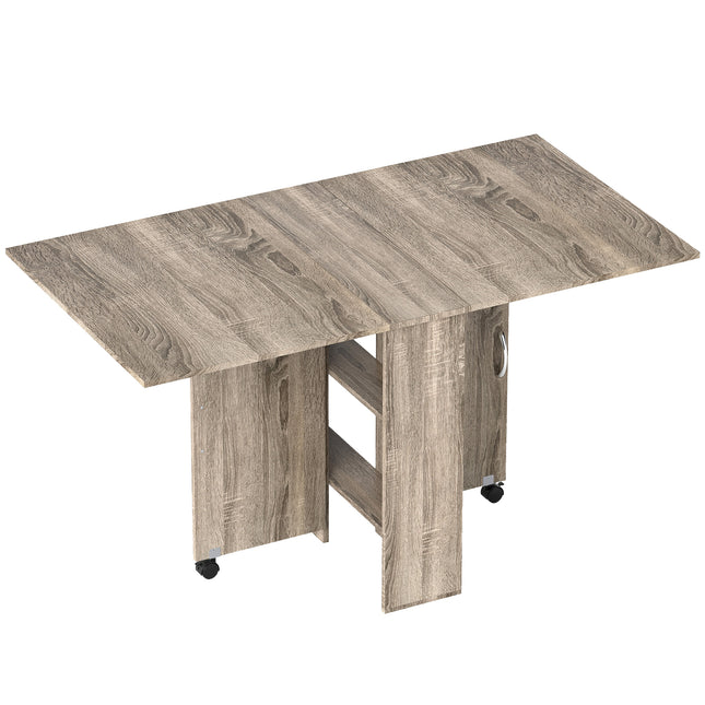 Folding Drop Leaf Dining Table with 2-Tier Shelves and Rolling Casters - Grey
