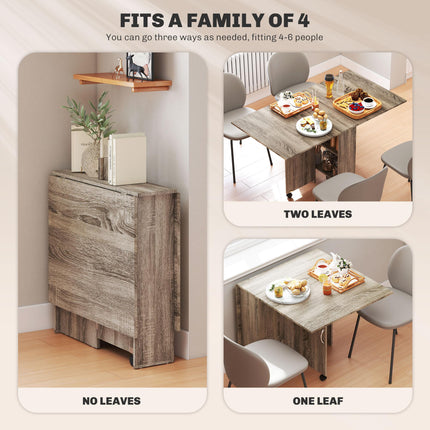 Folding Drop Leaf Dining Table with 2-Tier Shelves and Rolling Casters - Grey
