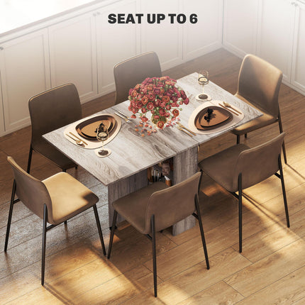 Folding Drop Leaf Dining Table with 2-Tier Shelves and Rolling Casters - Grey