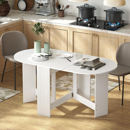 Folding Drop Leaf Oval Dining Table for Small Spaces - Ash Wood-Effect