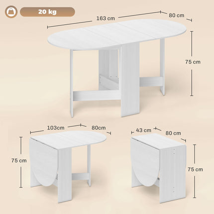 Folding Drop Leaf Oval Dining Table for Small Spaces - Ash Wood-Effect