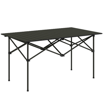 Two-Seater Portable Folding Picnic Table with Roll-Up Top - Black