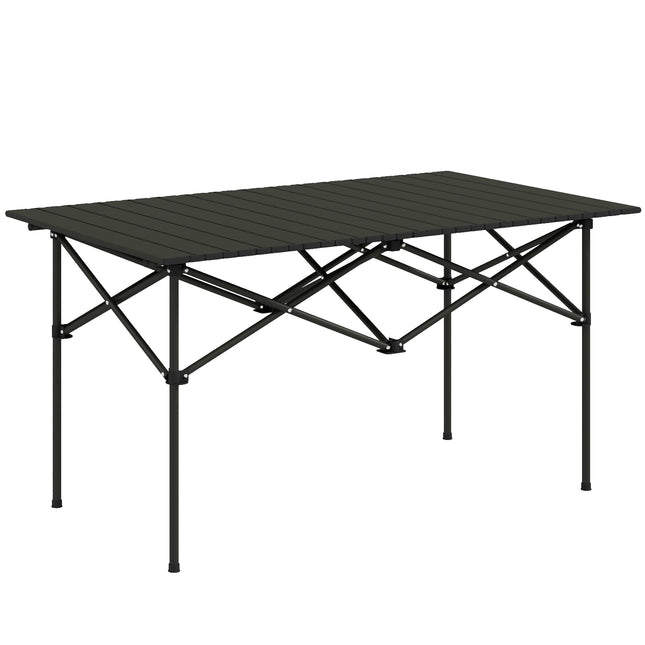 Two-Seater Portable Folding Picnic Table with Roll-Up Top - Black