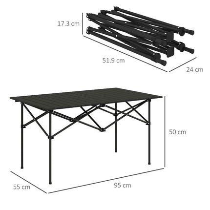 Two-Seater Portable Folding Picnic Table with Roll-Up Top - Black