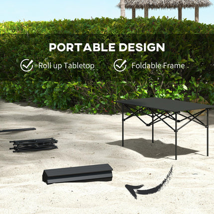 Two-Seater Portable Folding Picnic Table with Roll-Up Top - Black