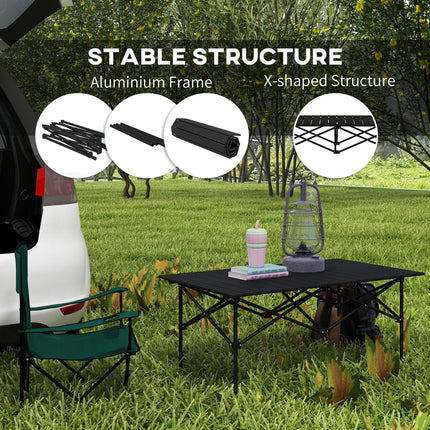 Two-Seater Portable Folding Picnic Table with Roll-Up Top - Black