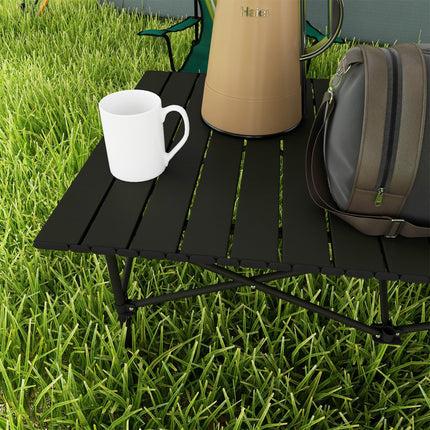 Two-Seater Portable Folding Picnic Table with Roll-Up Top - Black