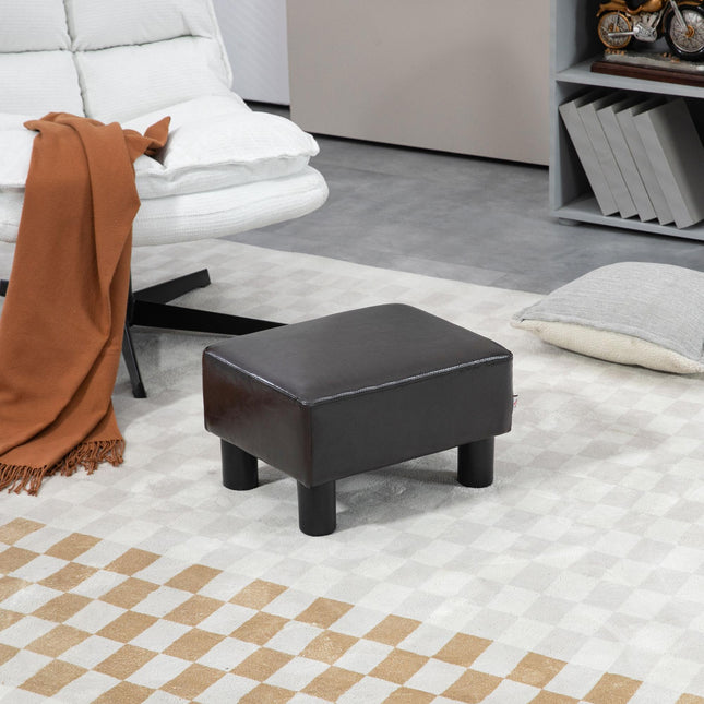 PU Leather Footstool Ottoman Cube with Plastic Legs - Brown