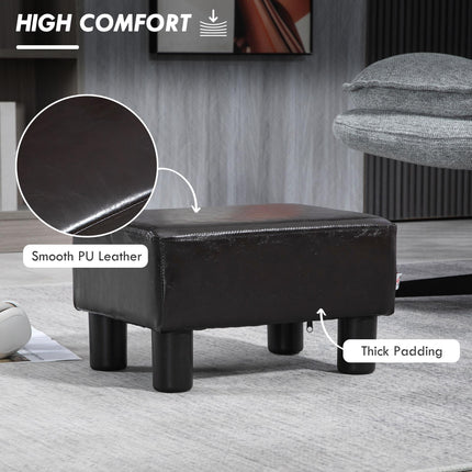 PU Leather Footstool Ottoman Cube with Plastic Legs - Brown