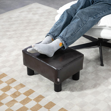 PU Leather Footstool Ottoman Cube with Plastic Legs - Brown
