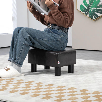 PU Leather Footstool Ottoman Cube with Plastic Legs - Brown