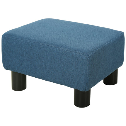 Linen Fabric Footstool Ottoman Cube with Plastic Legs - Blue