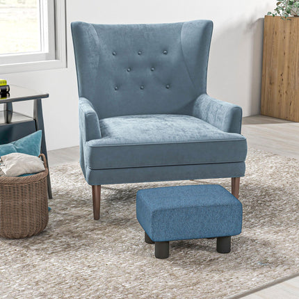 Linen Fabric Footstool Ottoman Cube with Plastic Legs - Blue