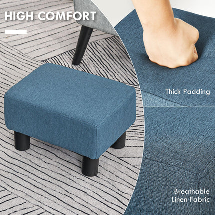 Linen Fabric Footstool Ottoman Cube with Plastic Legs - Blue