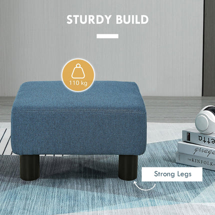 Linen Fabric Footstool Ottoman Cube with Plastic Legs - Blue