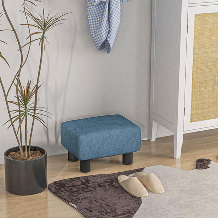 Linen Fabric Footstool Ottoman Cube with Plastic Legs - Blue