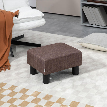 Linen Fabric Footstool Ottoman Cube with Plastic Legs - Brown