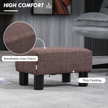 Linen Fabric Footstool Ottoman Cube with Plastic Legs - Brown