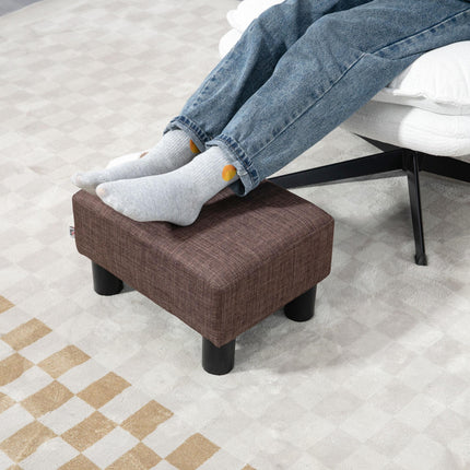 Linen Fabric Footstool Ottoman Cube with Plastic Legs - Brown