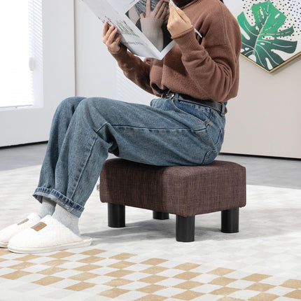 Linen Fabric Footstool Ottoman Cube with Plastic Legs - Brown