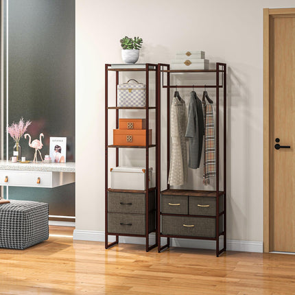 Industrial 4-Tier Bookcase with 2 Fabric Drawers and Metal Frame - Rustic Brown