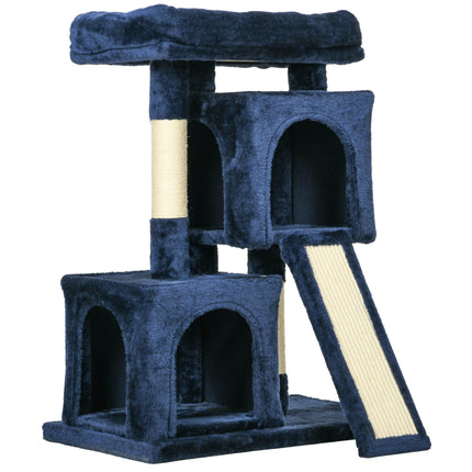 Sisal Cat Activity Tree with 2 Houses and Resting Perch - Navy Blue