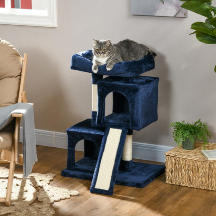 Sisal Cat Activity Tree with 2 Houses and Resting Perch - Navy Blue