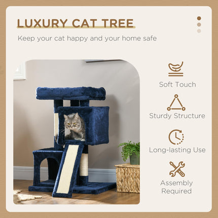 Sisal Cat Activity Tree with 2 Houses and Resting Perch - Navy Blue