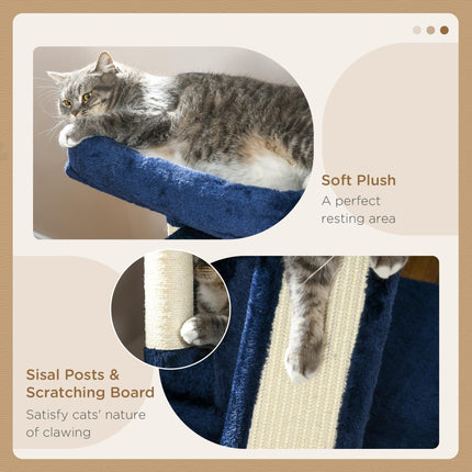 Sisal Cat Activity Tree with 2 Houses and Resting Perch - Navy Blue