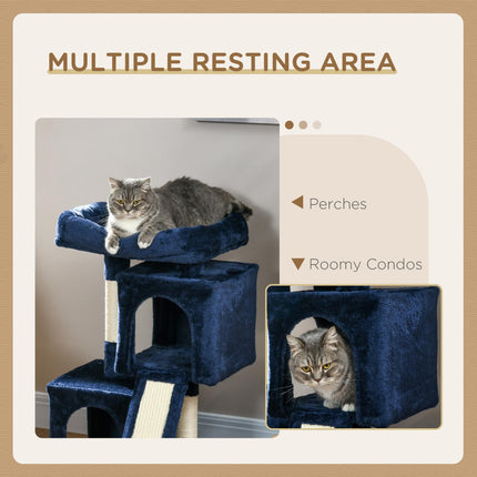 Sisal Cat Activity Tree with 2 Houses and Resting Perch - Navy Blue