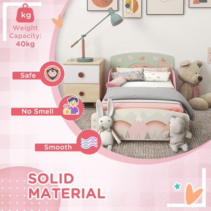 Toddler Bed Frame with 6-Bin Storage Shelf Unit for Ages 3-6 - Pink