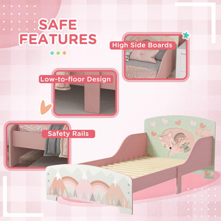 Toddler Bed Frame with 6-Bin Storage Shelf Unit for Ages 3-6 - Pink