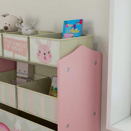 Toddler Bed Frame with 6-Bin Storage Shelf Unit for Ages 3-6 - Pink