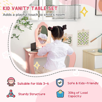Kids Bedroom Furniture Set with Bed Frame, Toy Chest & Dressing Table for Ages 3-6 - Pink