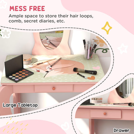 Kids Bedroom Furniture Set with Bed Frame, Toy Chest & Dressing Table for Ages 3-6 - Pink