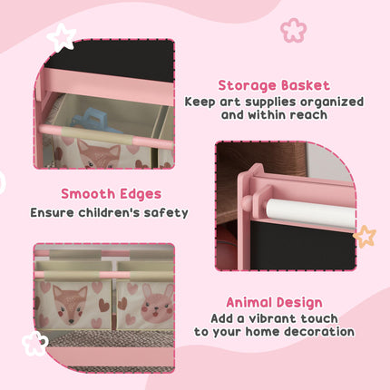 Kids Table and Chair Set with Easel, Paper Roll & Storage Baskets - Pink