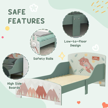 Toddler Bed Frame with Dressing Table, Mirror & Stool Animal Design for Ages 3-6 - Green