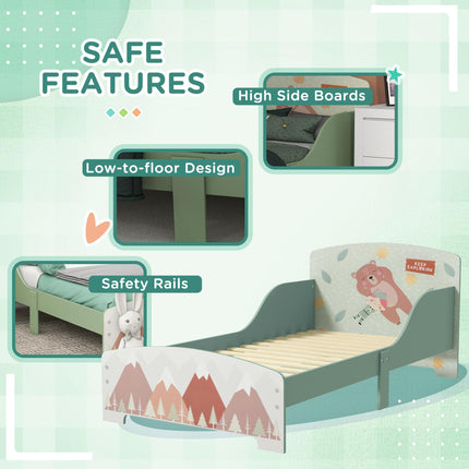 Toddler Bed Frame with 6-Bin Storage Shelf Unit for Ages 3-6 - Green