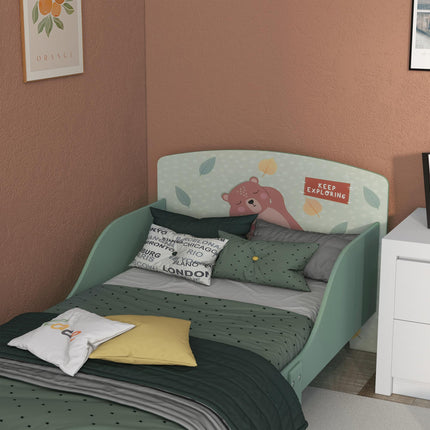 Toddler Bed Frame with 6-Bin Storage Shelf Unit for Ages 3-6 - Green