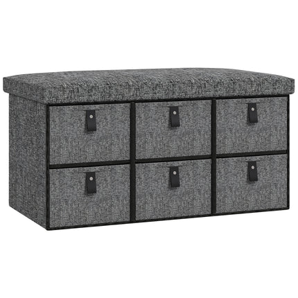 Six-Drawer Shoe Storage Bench with Padded Seat - Dark Grey