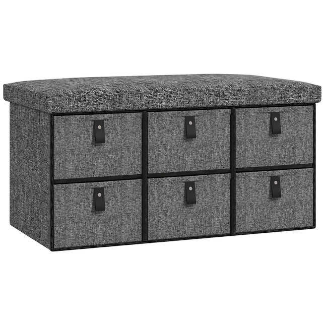 Six-Drawer Shoe Storage Bench with Padded Seat - Dark Grey
