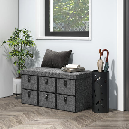 Six-Drawer Shoe Storage Bench with Padded Seat - Dark Grey