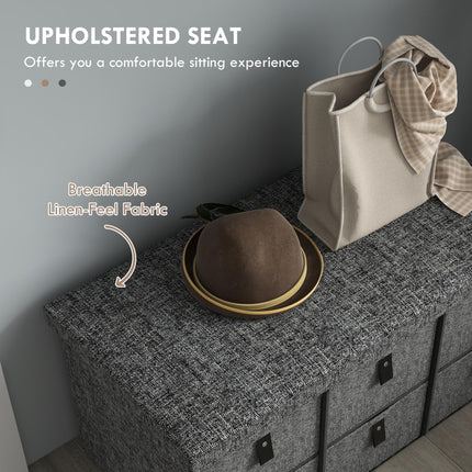 Six-Drawer Shoe Storage Bench with Padded Seat - Dark Grey