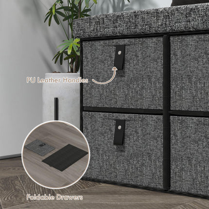 Six-Drawer Shoe Storage Bench with Padded Seat - Dark Grey
