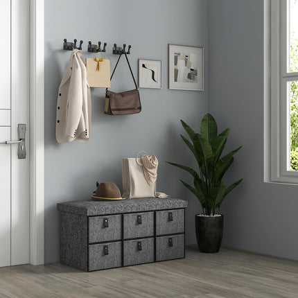 Six-Drawer Shoe Storage Bench with Padded Seat - Dark Grey