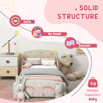 Toddler Bed Frame with Dressing Table, Mirror & Stool Kids Bedroom Furniture Set for Ages 3-6 - Pink